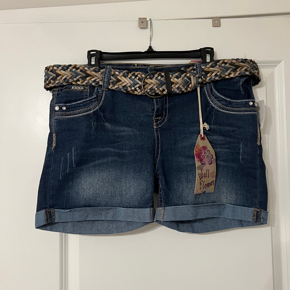 Wallflower Dark Blue Jean Shorts with Braided Belt